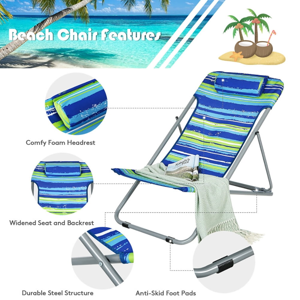 Aimee Lii Portable Beach Chair Set of 2 with Headrest, Outdoor Patio Furniture, Blue Aimee Lii Portable Beach Chair Set of 2 with Headrest, Outdoor Patio Furniture, Blue