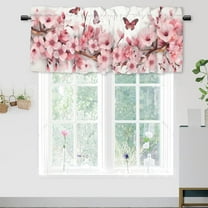 Cherry Blossom Thermal Insulated Window Curtain Valance Watercolor Pink Floral Butterfly Rod Pocket Valances for Bedroom Living Room Dining Room 54 by 18 in, 1 Panel