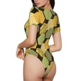 thumbnail image 3 of KLL Women 's Crew Neck Bodysuit Jumpsuits Bee honey Print Short onesies Stretch T Shirts, 3 of 7