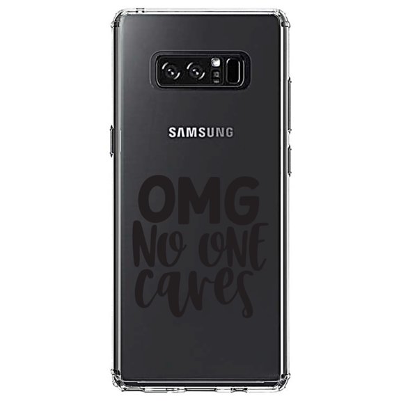 DistinctInk Clear Shockproof Hybrid Case for Samsung Galaxy Note 8 - TPU Bumper Acrylic Back Tempered Glass Screen Protector - OMG No One Cares - Black