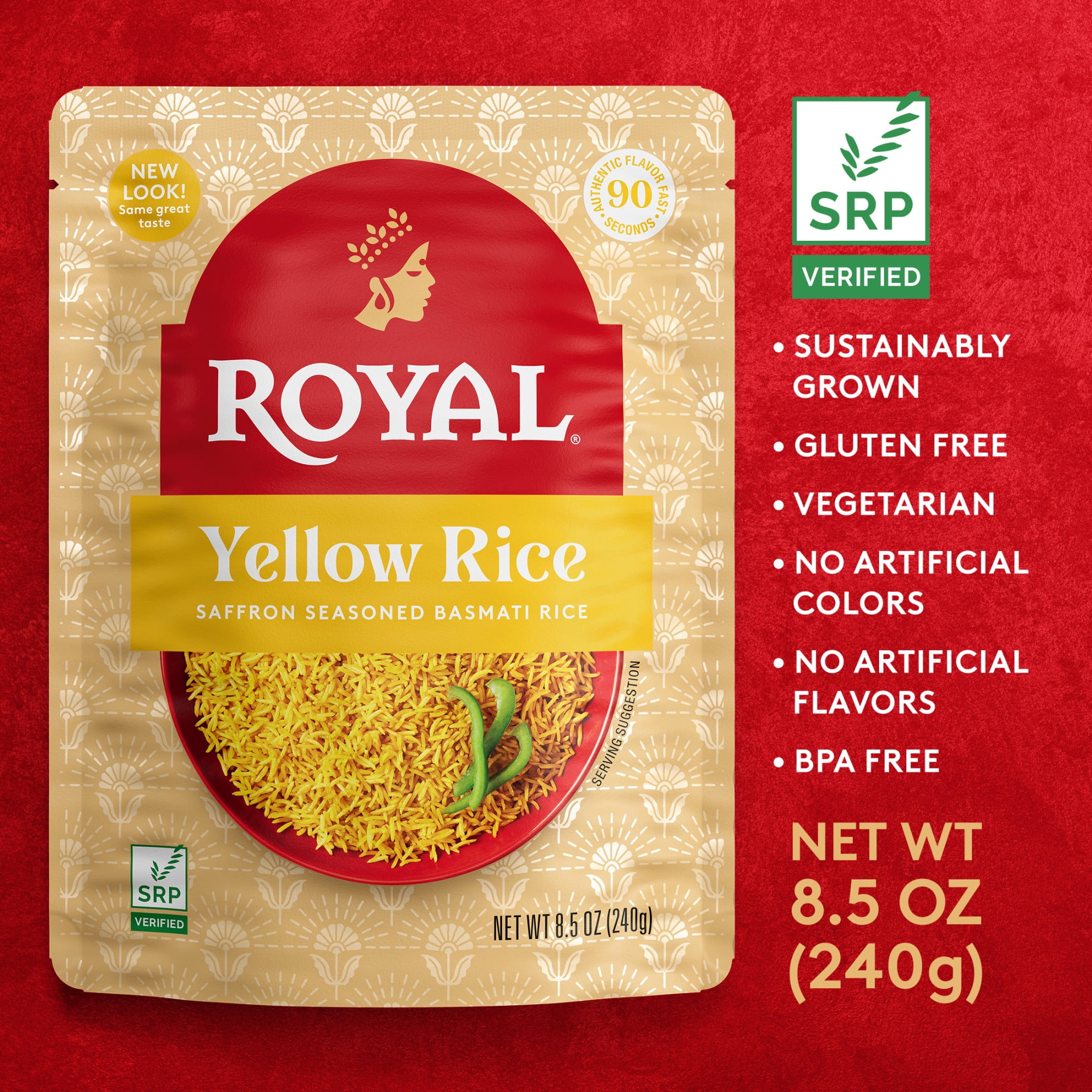 (3 pack) Royal Yellow Saffron Basmati Rice - Ready to Heat Basmati Rice - 8.5 oz Microwaveable Pouch