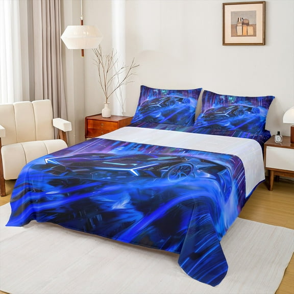 Manfei Fast Car 3pcs Twin Sheet Sets,Racing Car Twin Fitted Sheet,Extreme Sport Breathable Flat Sheet,Car Room Decorative