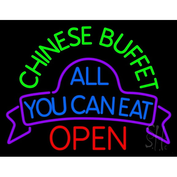 Chinese Buffet All You Can Eat Open LED Neon Sign 15 x 19 - inches, Clear Edge Cut Acrylic Backing, with Dimmer - Bright and Premium built indoor LED Neon Sign for restaurant decor.