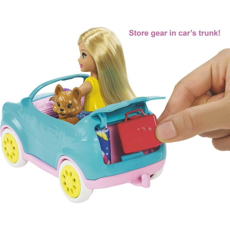 Barbie Club Chelsea Pink Camper Playset Blonde Small Doll Pet Car 10 Accessories Toy for 3 Years and Up