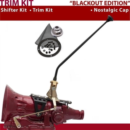 American Shifter AOD Shifter Kit Black 23 in. Trim Kit Push Button Cap Gray Boot Ringed Knob for DC736