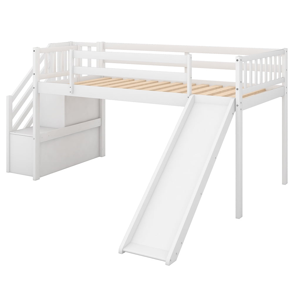 Kadyn Twin Mood Loft Bed with Adjustable Slide, Multifunctional Design, White