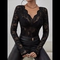 thumbnail image 4 of Blusa de de Encaje para Mujer, Larga, Cuello en V, Transparente, con Encaje Floral. Negro M, 4 of 6