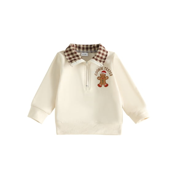 Svuitmsl Kids Christmas Sweatshirt Gingerbread Man Embroidery Long Sleeve Lapel Tops