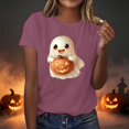 thumbnail image 2 of Htigea Womens Halloween T Shirts Cute Ghost Pumpkin Graphic T-Shirt | Crew Neck, Short Sleeve, Loose Fit, Soft Comfy, All Saints' Day, Holiday Party Tees 01#Wine L, 2 of 9