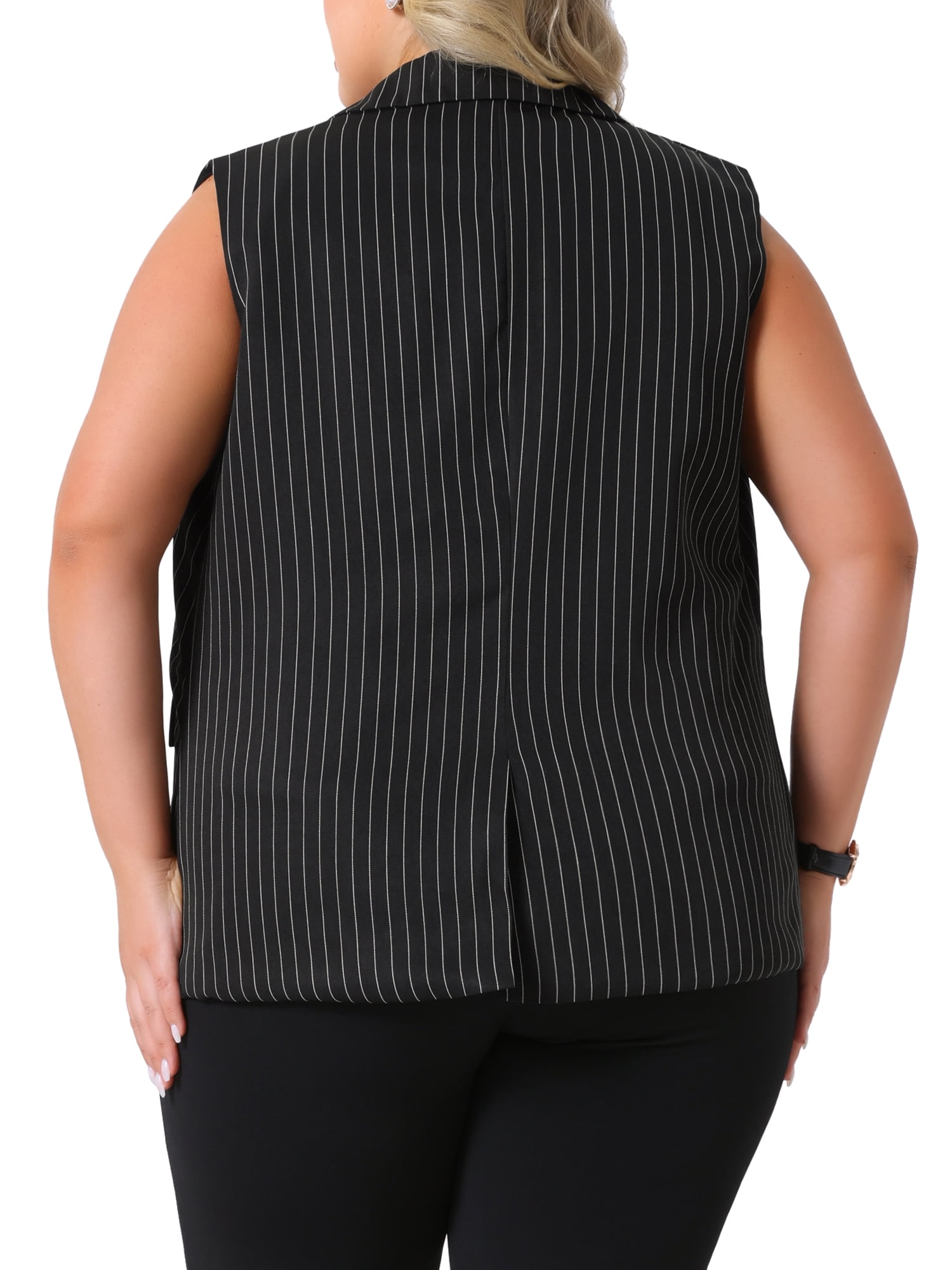 DARING DIVA Women's Plus Size Sleeveless Lapel V Neck Stripes Vest 3X Black