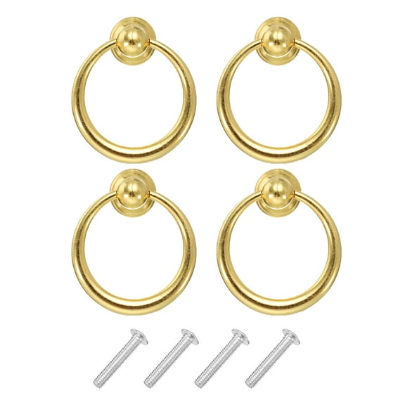 Uxcell 4 Sets Round Ring Drawer Pulls with Screws for Dresser Drawer, Gold Tone