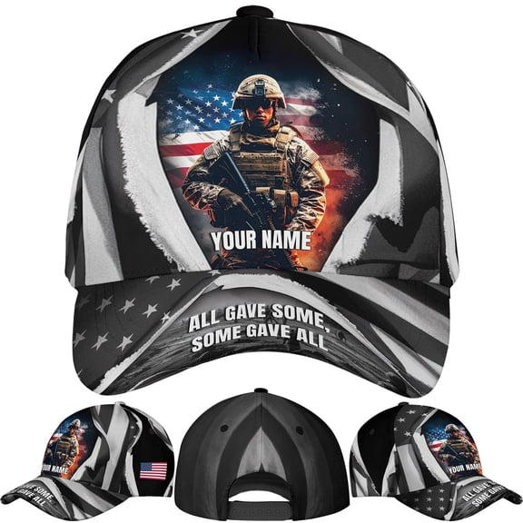 Lotusprinthandmade Personalized Veterans Pride America Flag Baseball Cap One Size Multicolor