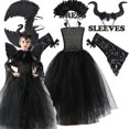 thumbnail image 1 of Disfraz de Halloween, vestido de tutú de Maléfica para niñas, vestido de princesa de malla negra de Reina Malvada, varita de cuervo para niños, trajes de Maléfica, 1 of 5