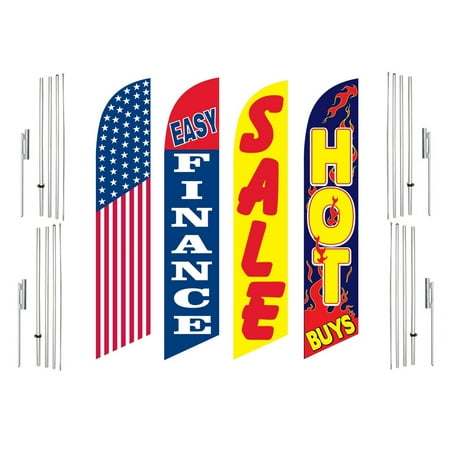 4 Swooper Flags With 4 Pole Kits America Easy Finance Sale Hot Buys
