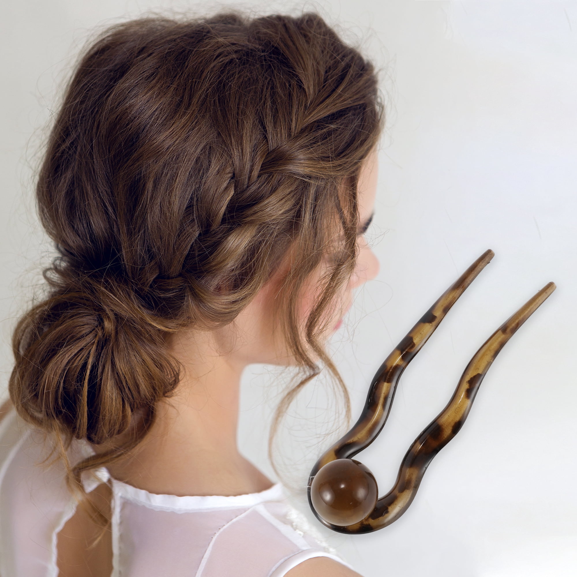 Unique Bargains Elegant U-shaped Hairdo Clip for Women 5.12"x1.42"x0.59" 1 Pc Coffee