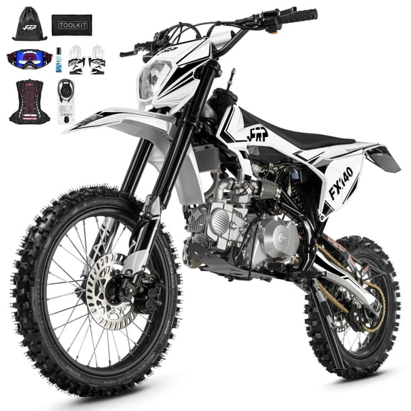 FRP FX140 140cc Gas Dirt Bike for 16 , 4-Stroke Pit Bike Up to 65mph, Yinxiang Oil-Cooled Gas Power, Electric/Kick Start, Adjustable Rear Suspension, White