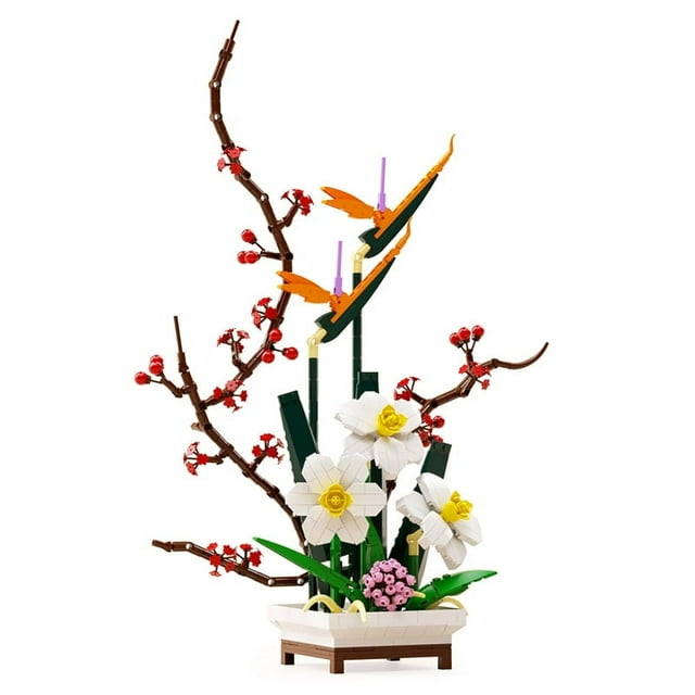 SALYWEE Flower Bouquet Narcissus with Cranes Model Building Block Set DIY Gift Toy For Home Decoration(830+pcs)