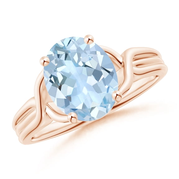 ANGARA Natural Classic Oval 2.2 ct Aquamarine Criss-Cross Cocktail Ring in 14K Rose Gold for Women (Size-10x8mm) | March Birthstone, Anniversary, Jewelry Gift for Women | Natural Aquamarine Ring