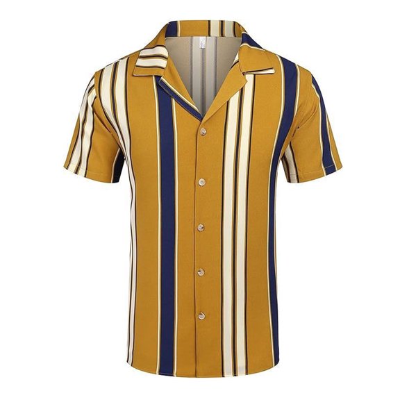 ALLLIST Men's Shirts Hawaiian Collared Short Sleeve Button Down Shirts Casual Yellow Mens Clothes