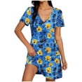 thumbnail image 2 of Gamivast Dresses for Women Short Sleeve V-Neck Babydoll Mini Dress Star Print A-Line Swing Sundress Casual Summer Holiday Vacation Cute Dress Blue XL, 2 of 7