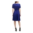 thumbnail image 2 of DKNY Womens Blue Pleated Zippered Belted Unlined Short Pouf Knot-s Surplice Neckline Above The Knee Evening Fit + Flare Dress 16, 2 of 2