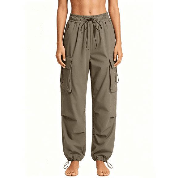 Busydd Plus Size Cargo Pants Women with Multiple Pockets and Drawstring Casual Elastic Waist Solid Color Womens Joggers M