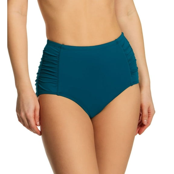 Women's Anne Cole MB336 Live In Color Shirred High Waist Swim Bottom (Deep Sea Blue L)
