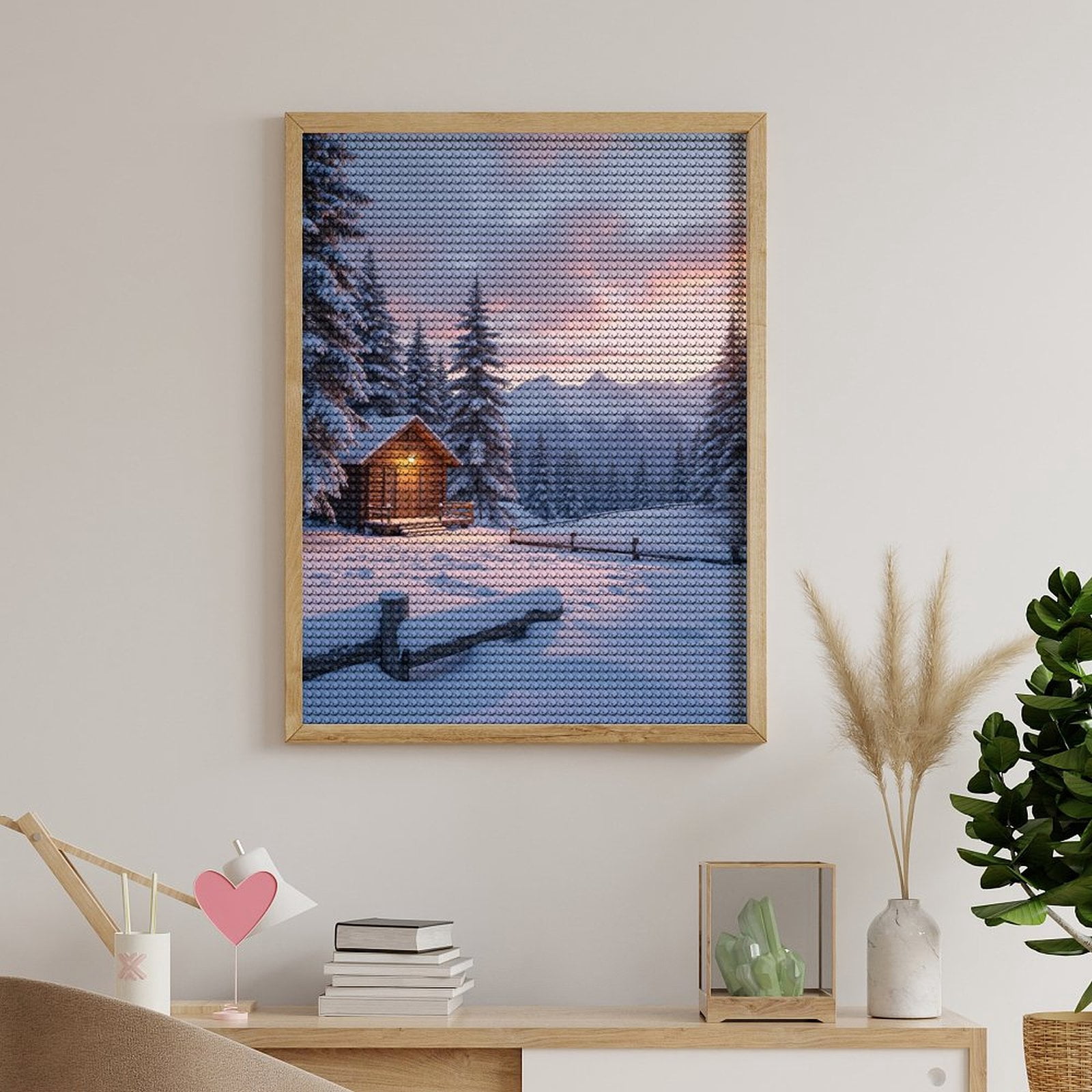 Diamond Art Kits for Adults, Winter Cabin Mountain Sunset Scene 5D Diamond Painting Kits for Adults Beginners, DIY Full Drill Diamond Painting, Gem Art and Crafts 12x16