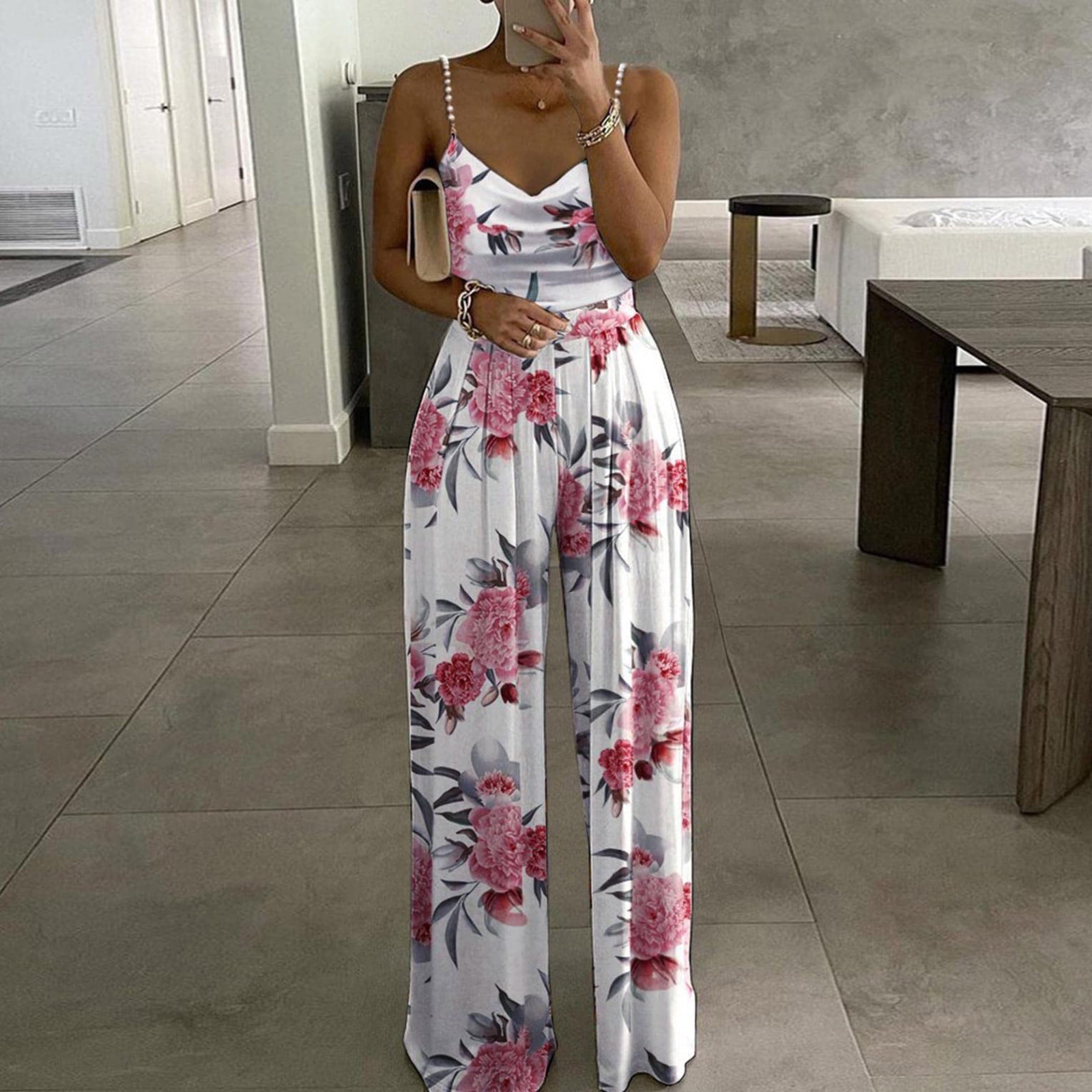 symoid Womens Jumpsuits Women's Casual Print Long Playsuit Loose Lady