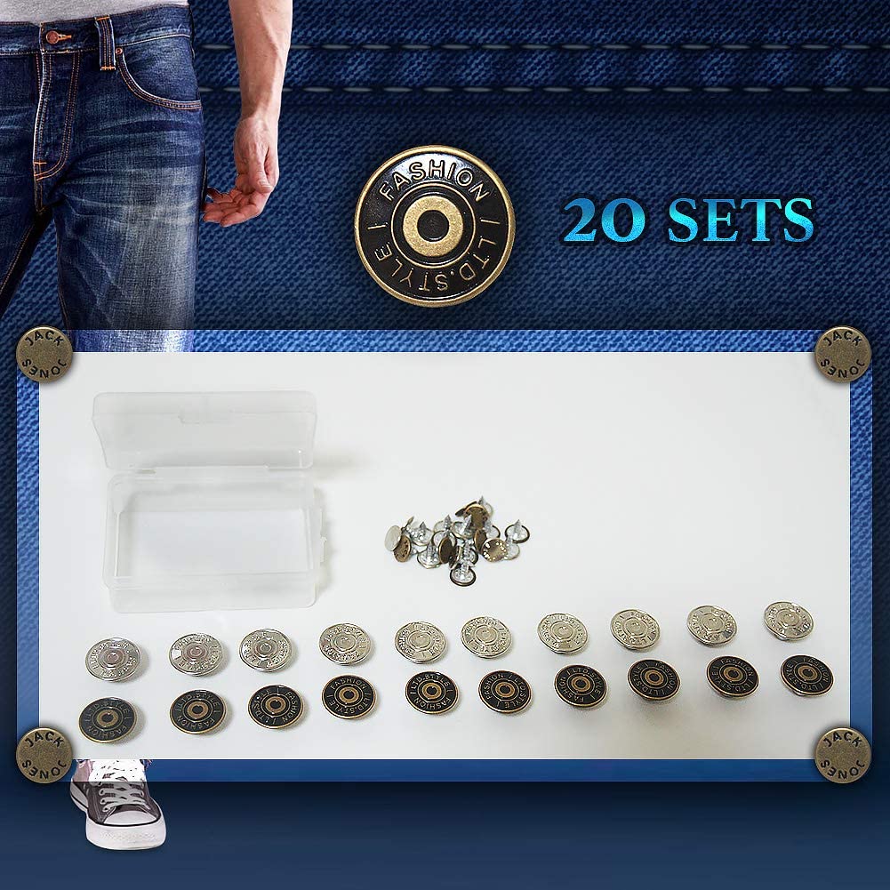 20 Sets Replacement Jean Buttons, 17mm 