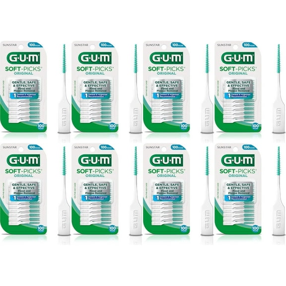 GUM Soft-Picks Original, Easy to Use Dental Picks for Teeth Cleaning and Gum Health, Disposable Interdental Brushes with Convenient Carry Case, Dentist Recommended Dental Picks, 8 Pack - 100 Each