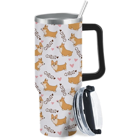 Corgi Welsh 40oz Tumbler With Handle Gifts For Dad Insulated Wine Tumbler With Lid For Gym