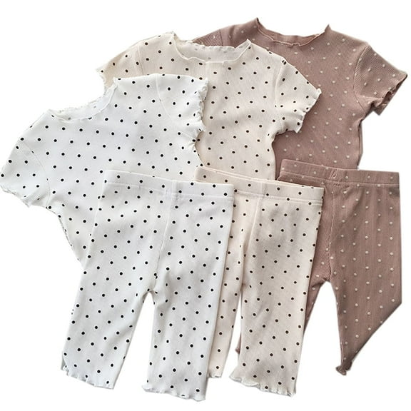 1-6T Kids Baby Girls Soft Comfy Capri Sleepwear Short Sleeve Tops with Capri Pants Two-Piece Pjs Lounge Sets
