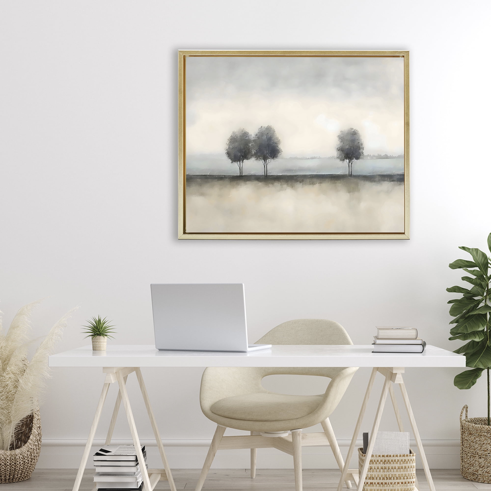 Stupell Industries Muted Trees Horizon Gold Framed Floater Canvas Wall Art, design by Riley B