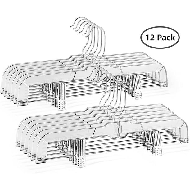 ACSTEP Pants Hangers with Clips 12 Pack 14 inch ,Clear Pants Hangers