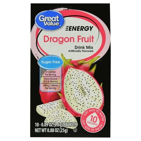 (3 Pack) Great Value Energy Drink Mix, Dragon Fruit, Sugar-Free, 0.88 oz, 10