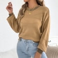 thumbnail image 5 of Qiopertar Women's Sweater Knitted Round Neck Long Sleeve Casual Loose Tops Fall Winter Basic Pullover Khaki S, 5 of 7