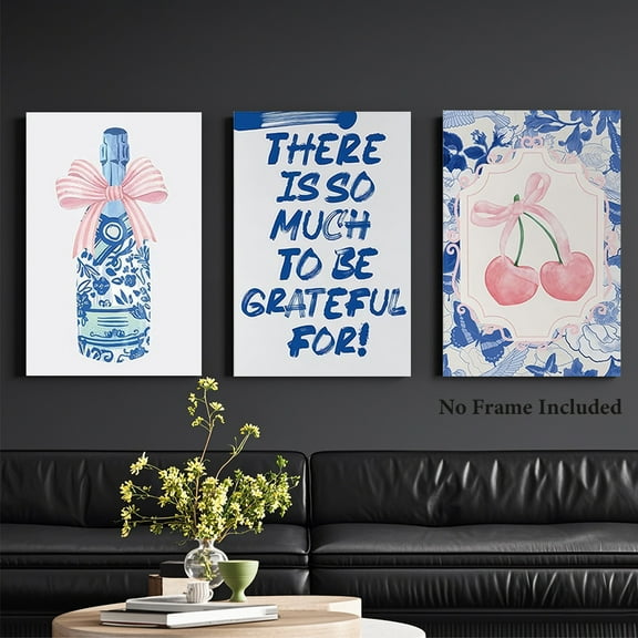 []2D/flat, 3pcs, canvas painting-frameless, Blue and white bow art, Wall art, poster and printing materials, Wall Art for Home, Bar, Cafa, Bathroom, fathers day gift, Fahter's Day, Independence Day,