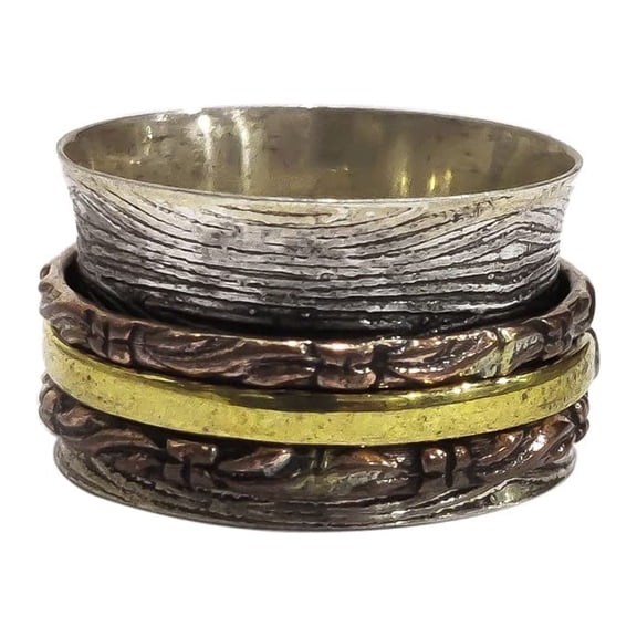 Hammer Spinner Band, Bohemian Ring, 925 Sterling Silver Ring, Spinning Thumb Ring, Three Tone Ring, Fidget Ring, Handmade Jewelry, Christmas Oxidized, Brass Copper Band, Anxiety Ring, Mans Band Gifts