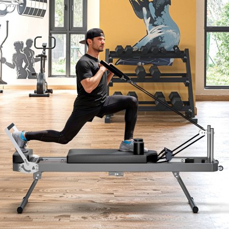 taoruifang Extra Large Pilates Reformer - Multi-functional Home Fitness Equipment, 395lbs Capacity, with Dynamic Resistance Cords and Aerobic Rebounder, Improves Posture, Builds Strength