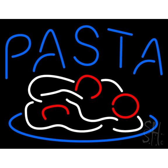 Pasta Logo LED Neon Sign 24 x 31 - inches, Black Square Cut Acrylic Backing, with Dimmer - Bright and Premium built indoor LED Neon Sign for restaurant window and interior decor.