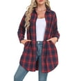 thumbnail image 3 of Cueply Womens Flannel Shirts Plaid Shacket Long Sleeve Button Down Collared Jacket Coats with Pockets, 3 of 6