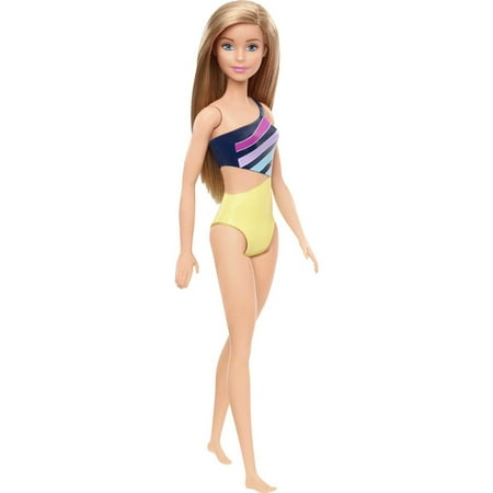 Barbie Swimsuit Beach Doll with Blonde Hair & Striped Suit