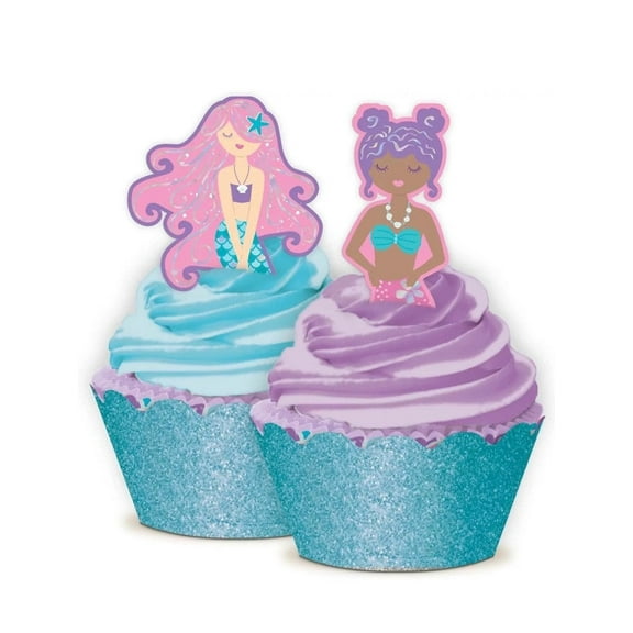 Shimmering Mermaids Little Girl Kids Birthday Party Decoration Cupcake Kit