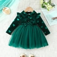 thumbnail image 2 of Rovga Flower Girl Dresstoddler Children Long Sleeve Bowknot Prints Dresses Dress Clothes Fashion Outfits Green 12-18 Months, 2 of 6