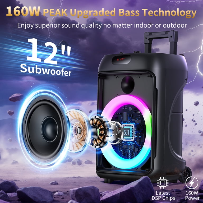 Portable Party Speaker with 120w Subwoofer and Led Lights photo 4