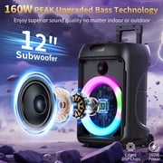 JYX Large Party Speaker, 120W Subwoofer Outdoor Speaker Bluetooth with Wheels, Dual 12 Subwoofer Deep Bass