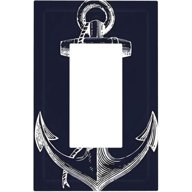 Navy Blue Nautical Anchor 1 Gang Rocker Light Switch Cover Decorative Outlet Covers Wall Plate Electrical Faceplate Switchplate for Bathroom Home Living Room Decor