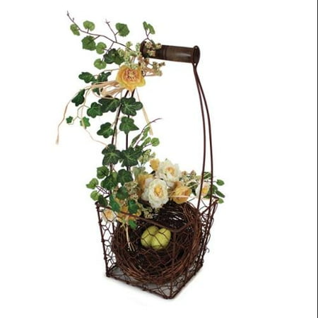 Pack of 2 Artifical Flower and Bird's Nest Decorative Baskets 15.25"