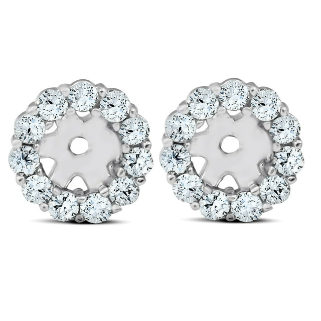 3/8ct Halo Diamond Stud Earring Jackets 14K White Gold (4mm)